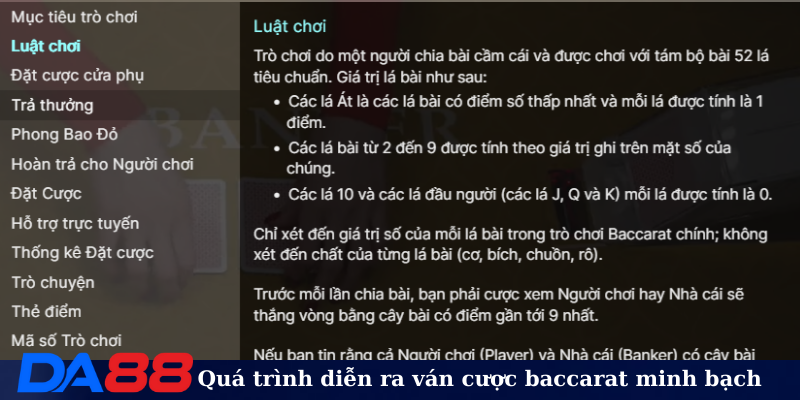 Quá trình diễn ra ván cược baccarat minh bạch