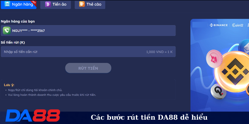 Các bước rút tiền DA88 dễ hiểu