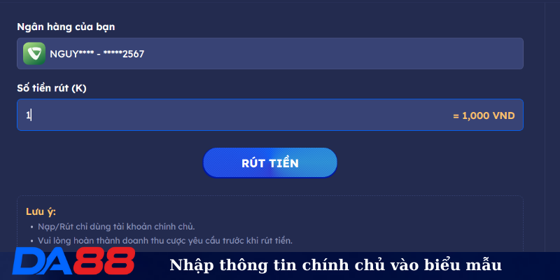 Nhập thông tin chính chủ vào biểu mẫu