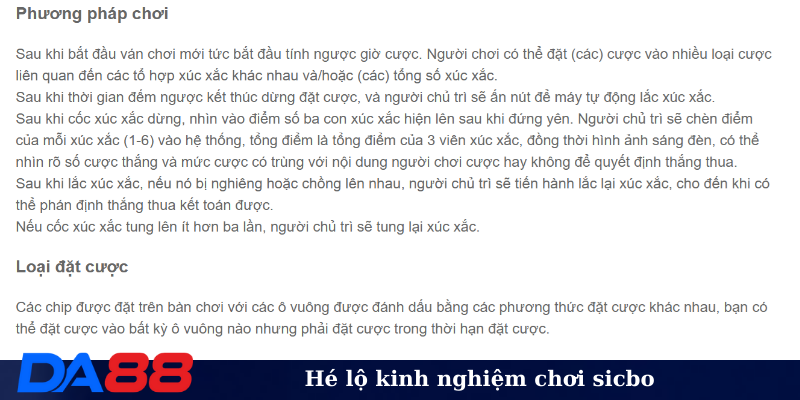 Hé lộ kinh nghiệm chơi sicbo