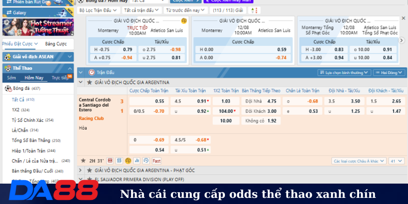 Nhà cái cung cấp odds thể thao xanh chín